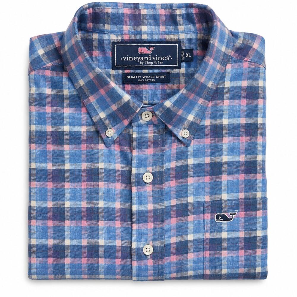 Vineyard Vines Slim Fit Flannel Whale Shirt Pastel Button Up XL Preppy Coastal